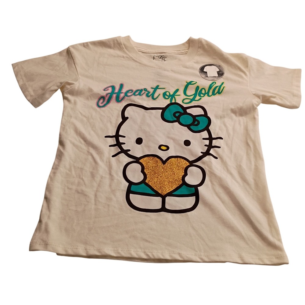 Hello Kitty Sanrio Heart of Gold Graphic Tee Cream Oversized T-Shirt  XS NWT